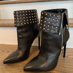 Yves Saint Laurent Black Heeled Boots with Silver Studs